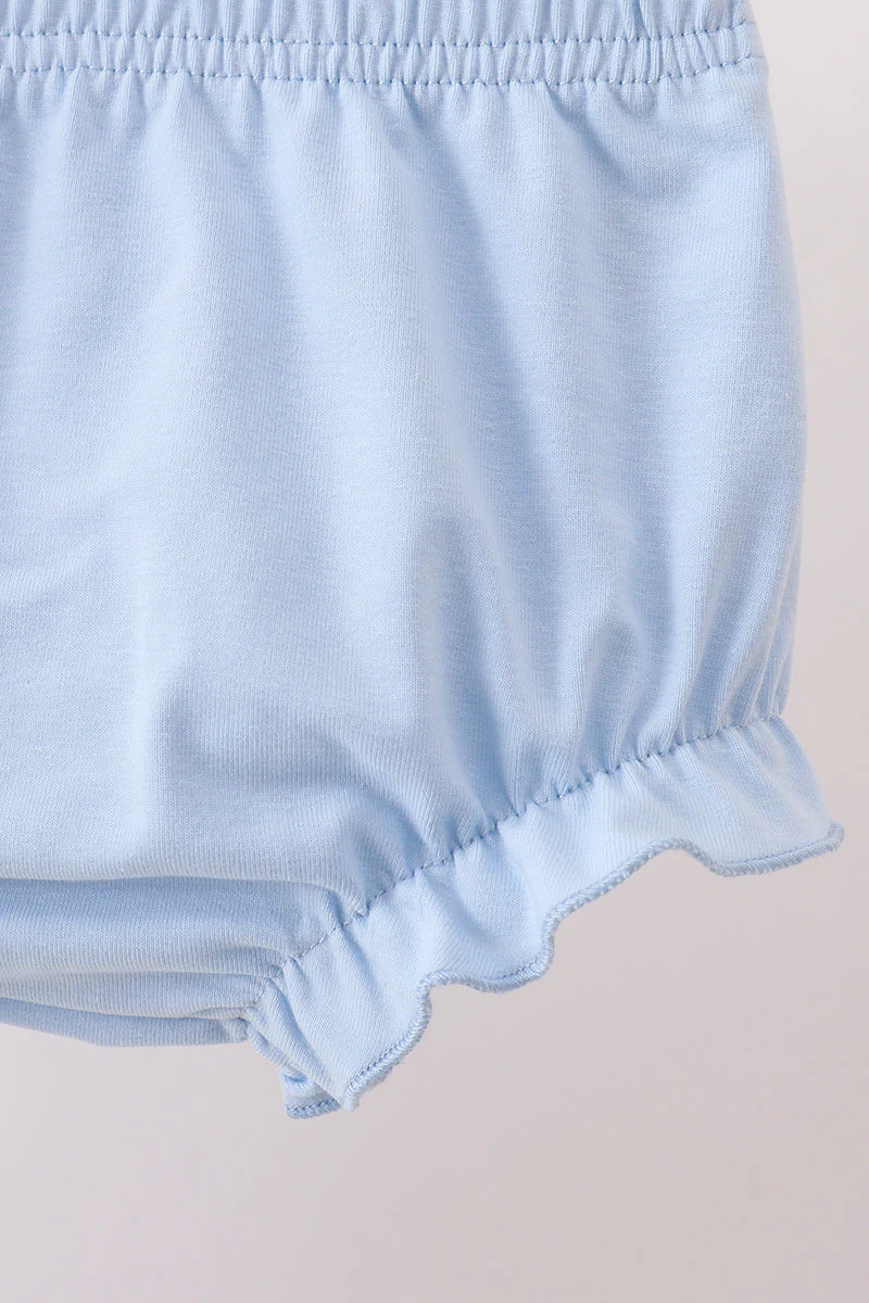Blue Floral Smocked Ruffle Bloomer Set - Image 5