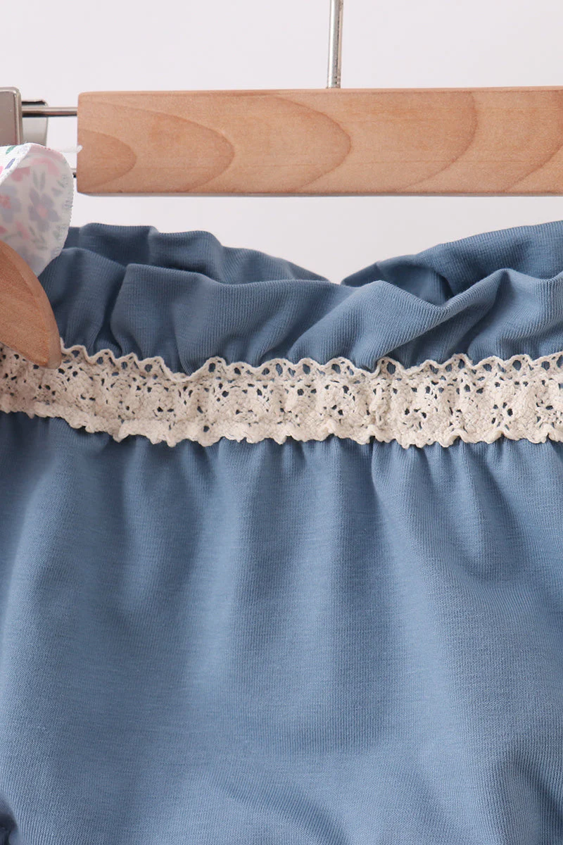 Blue Floral Smocked Ruffle Bloomer Set - Image 2