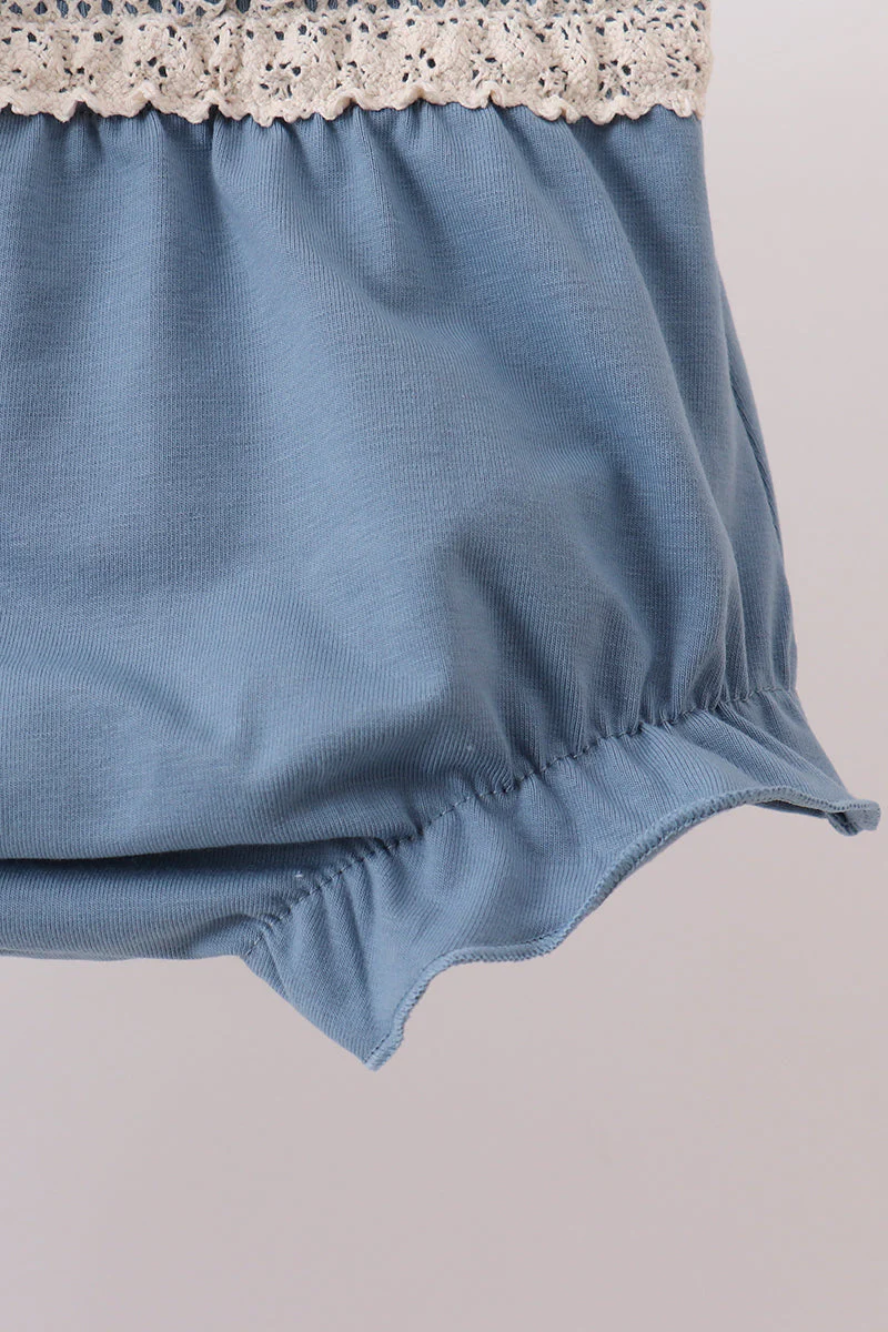 Blue Floral Smocked Ruffle Bloomer Set - Image 3