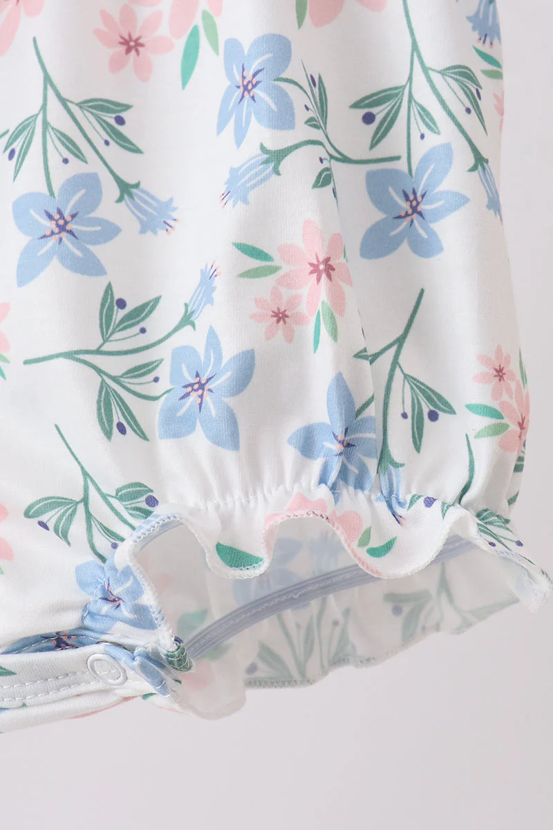 Blue Floral Smocked Ruffle Bubble - Image 3