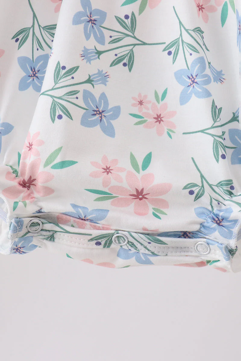 Blue Floral Smocked Ruffle Bubble - Image 4