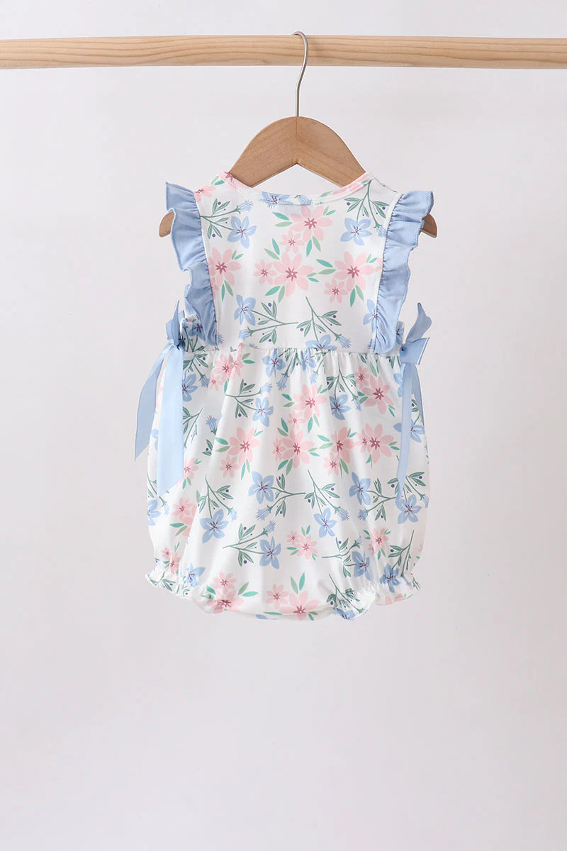 Blue Floral Smocked Ruffle Bubble - Image 6