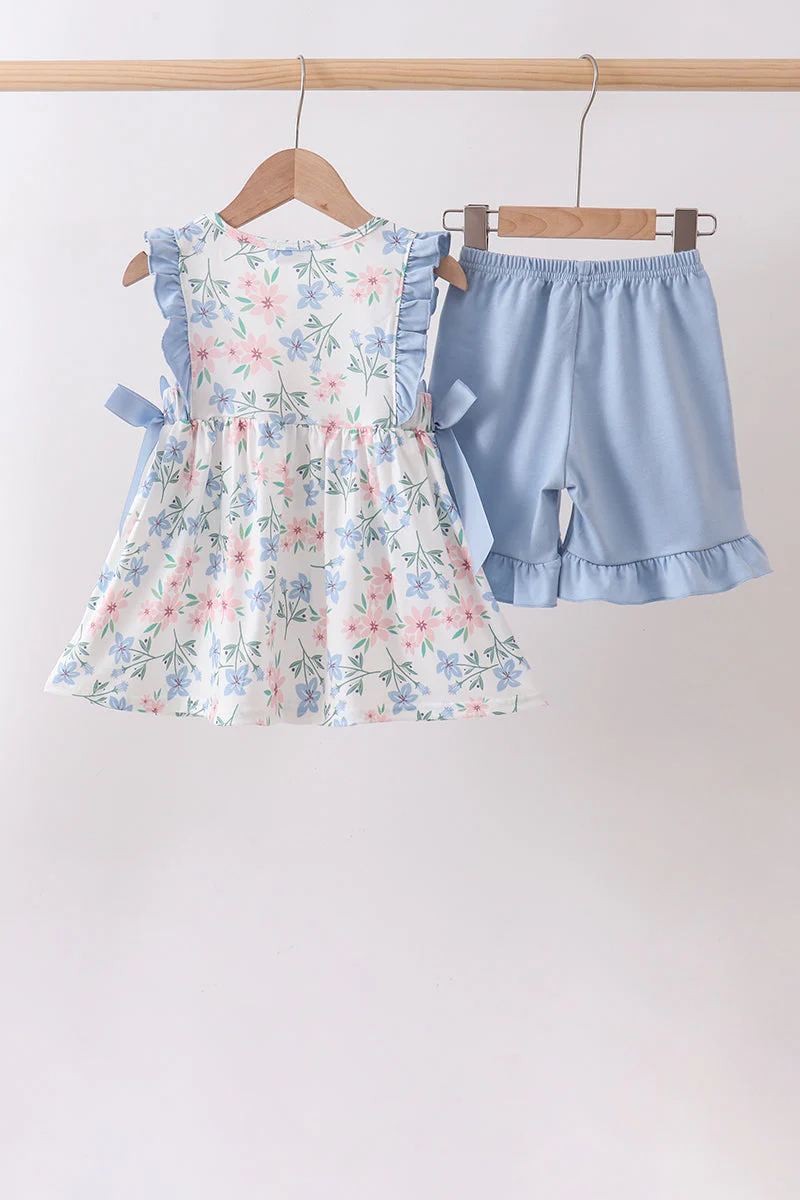 Blue Floral Smocked Ruffle Set - Image 5