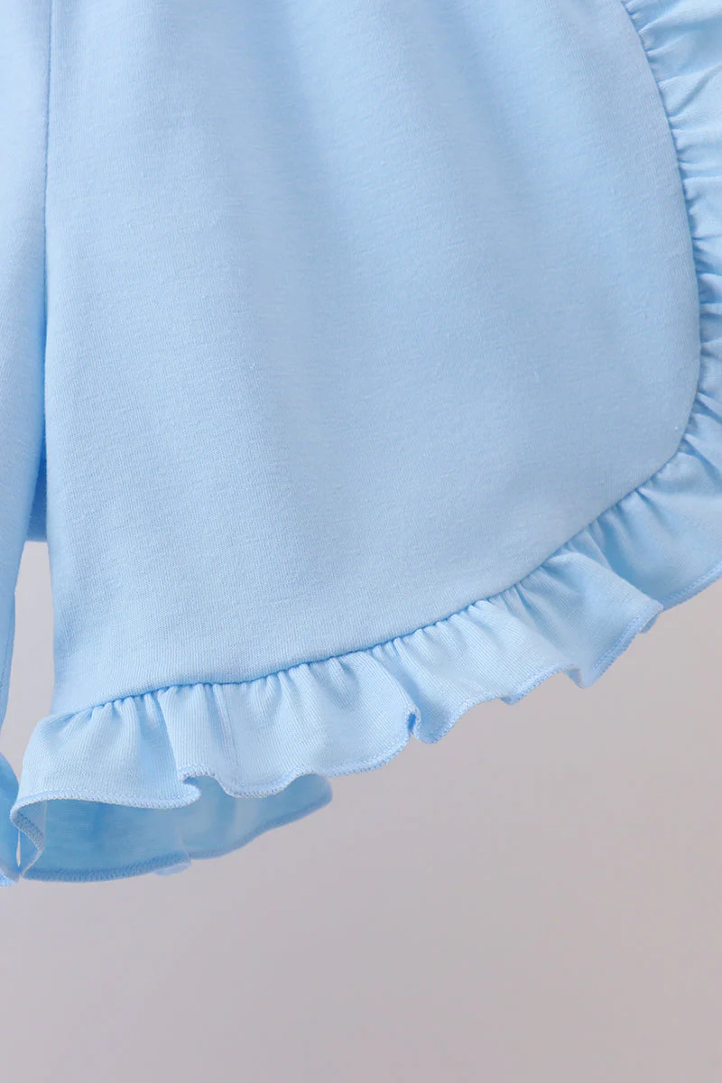 Blue Floral Smocked Ruffle Shorts Set - Image 4