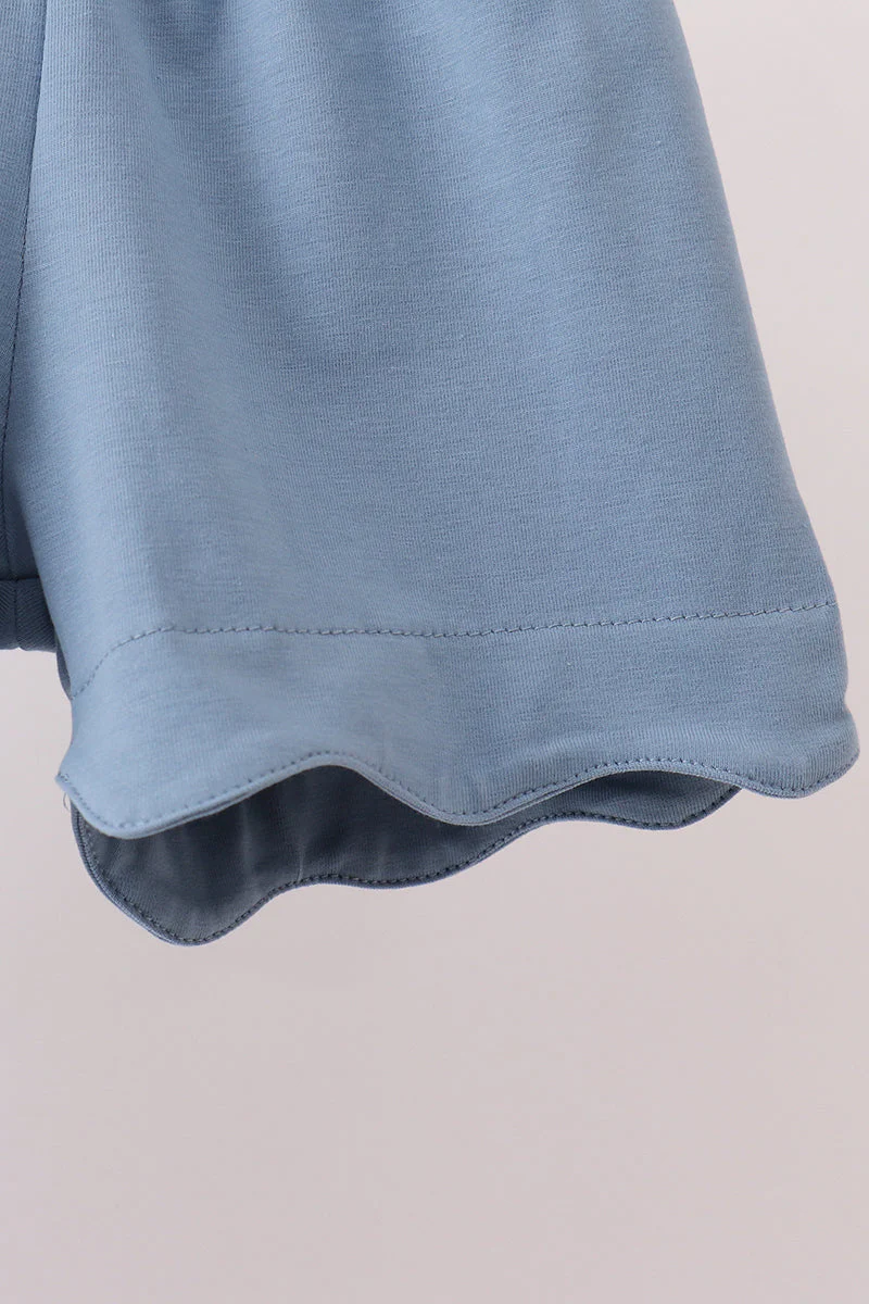 Blue Floral Smocked Scalloped Shorts Set - Image 3