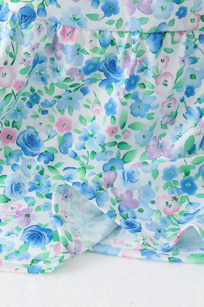 Blue Floral Tiered Women Dress - Image 4