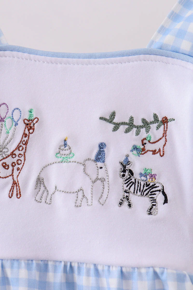 Blue Gingham Animal Embroidered Bubble - Image 2