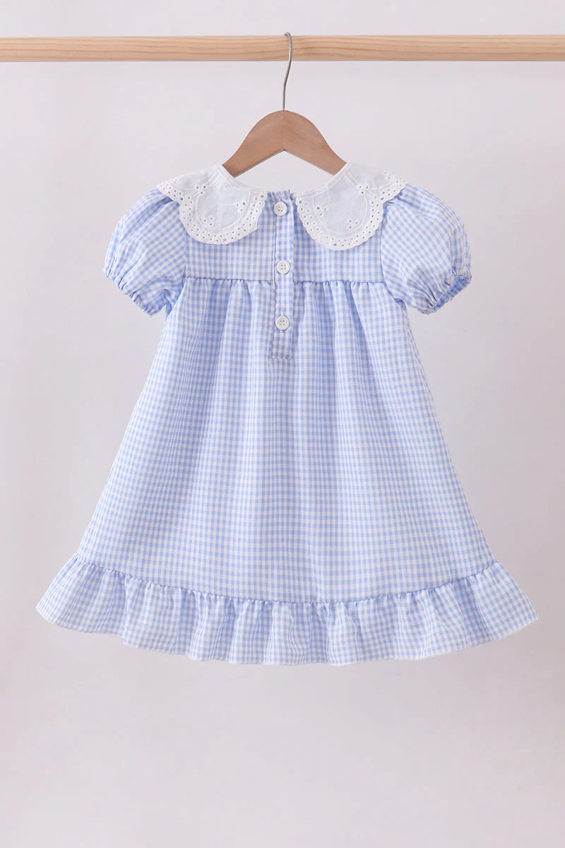 Blue Gingham Lace Ruffle Dress - Image 6