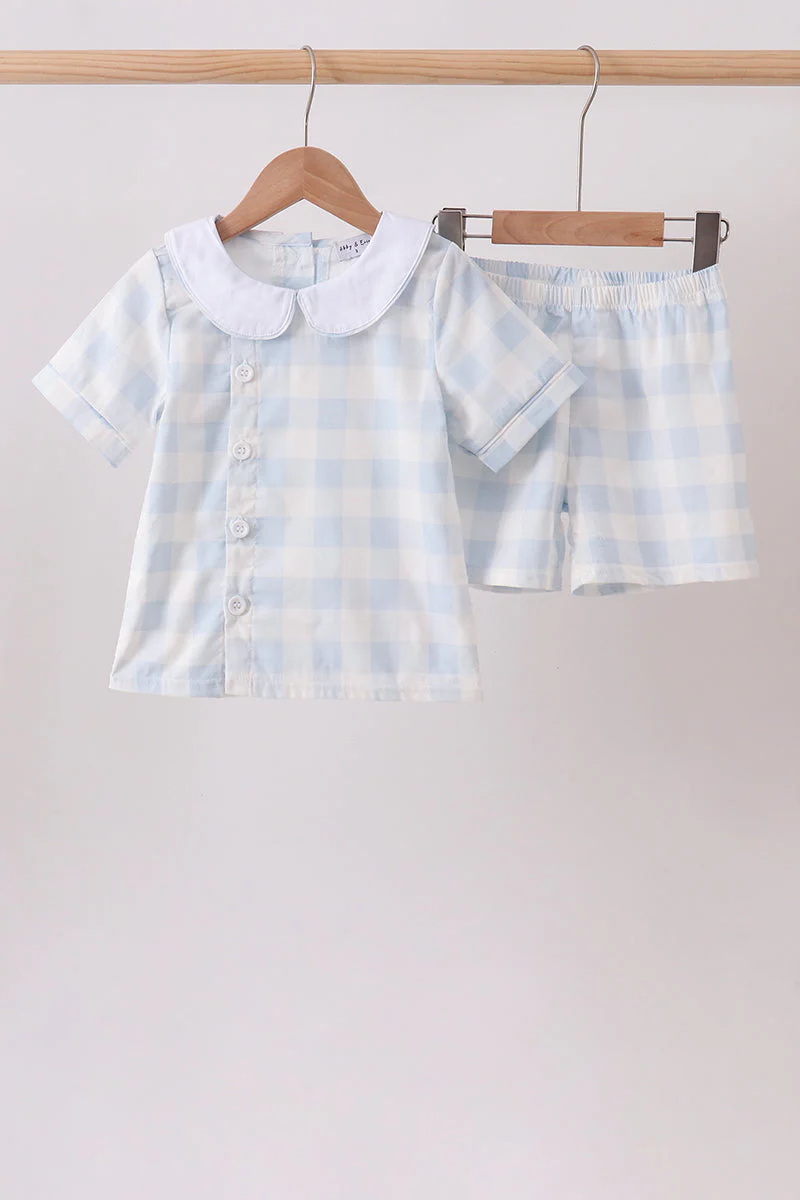 Blue Gingham Shorts Set