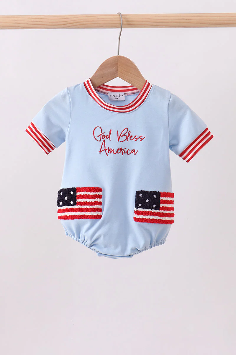 Blue god bless America flag french knot bubble