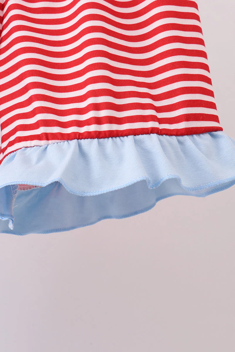 Blue god bless America flag french knot ruffle shorts set - Image 3