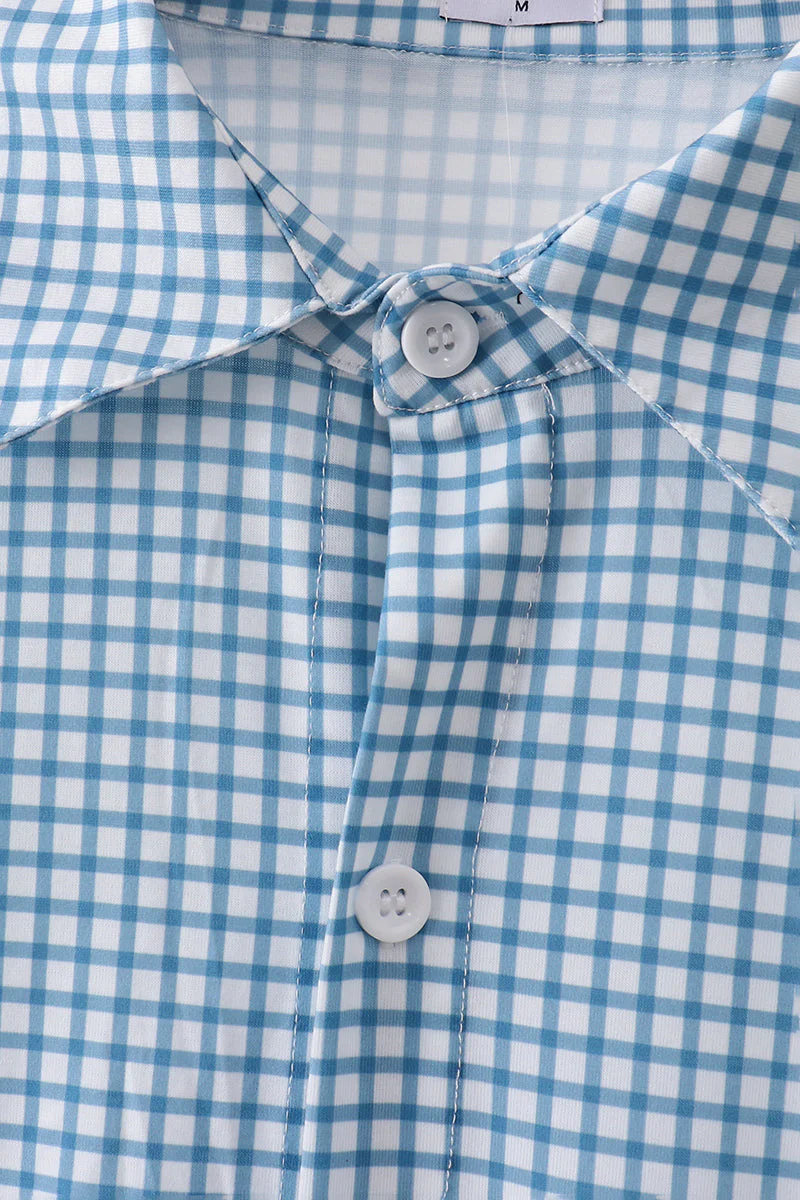 Blue Grid Dad Button Down Shirt - Image 2