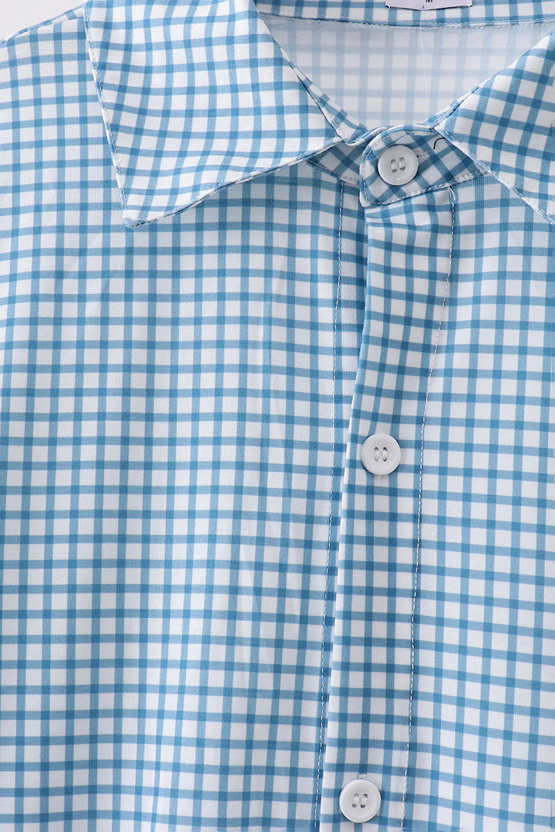 Blue Grid Dad Button Down Shirt - Image 3