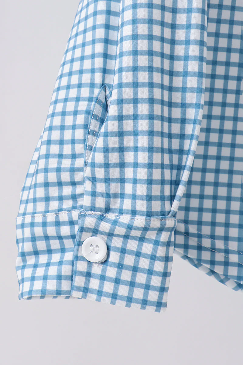 Blue Grid Dad Button Down Shirt - Image 5