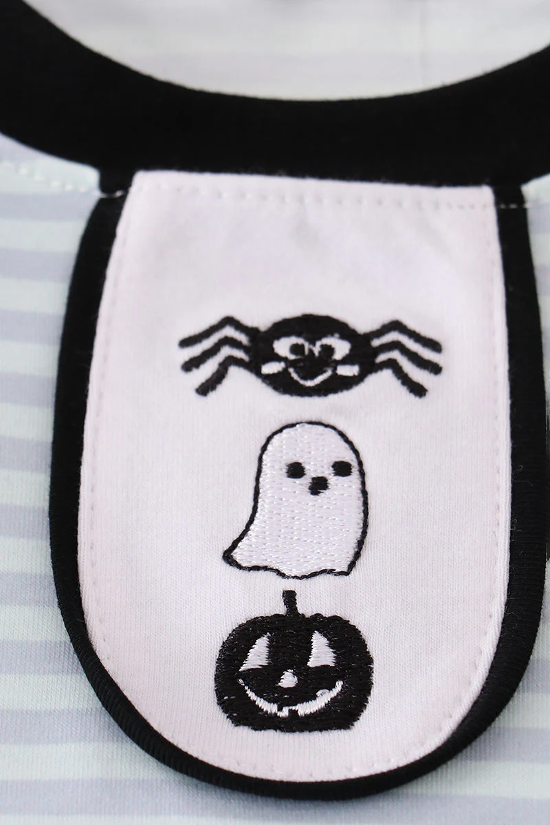Blue Halloween spider embroidery stripe pants set - Image 2