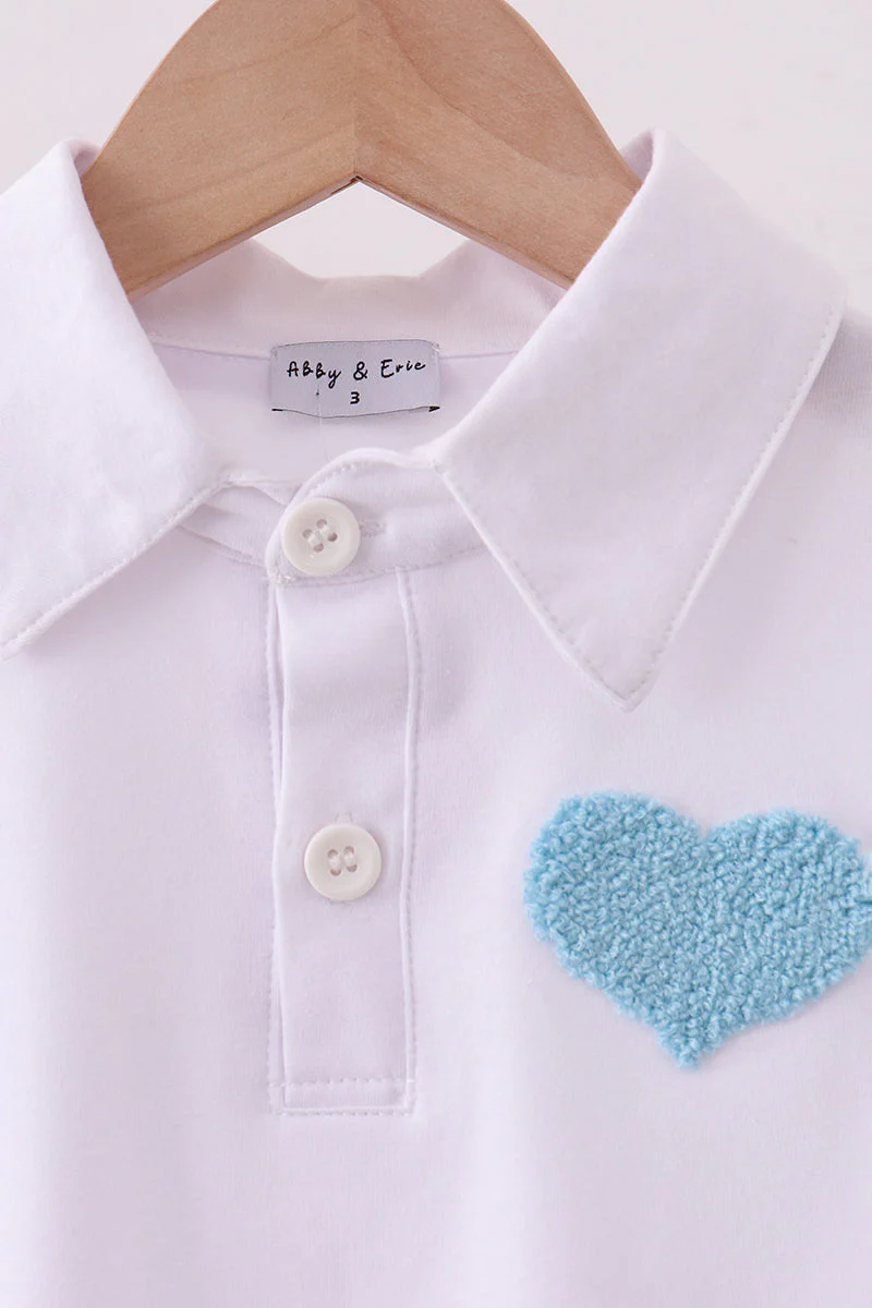 Blue heart french knot button down top - Image 2