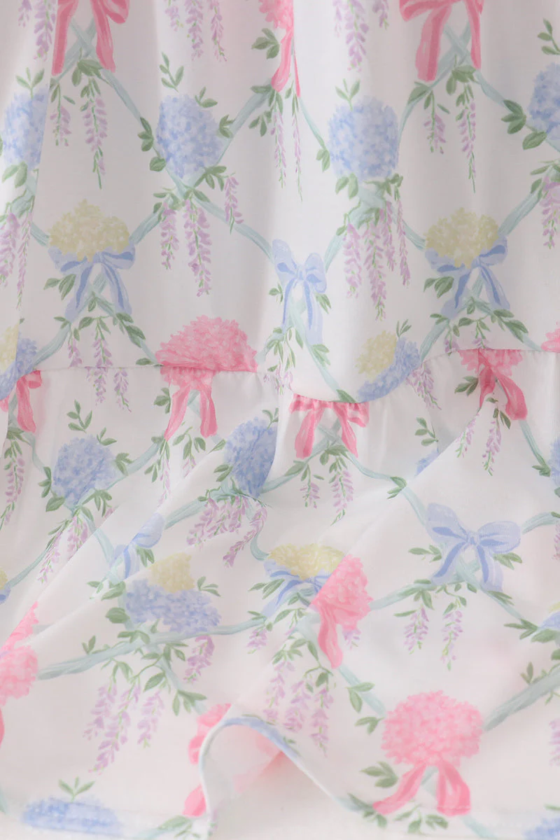Blue Hydrangea Bow Women Dress - Image 4