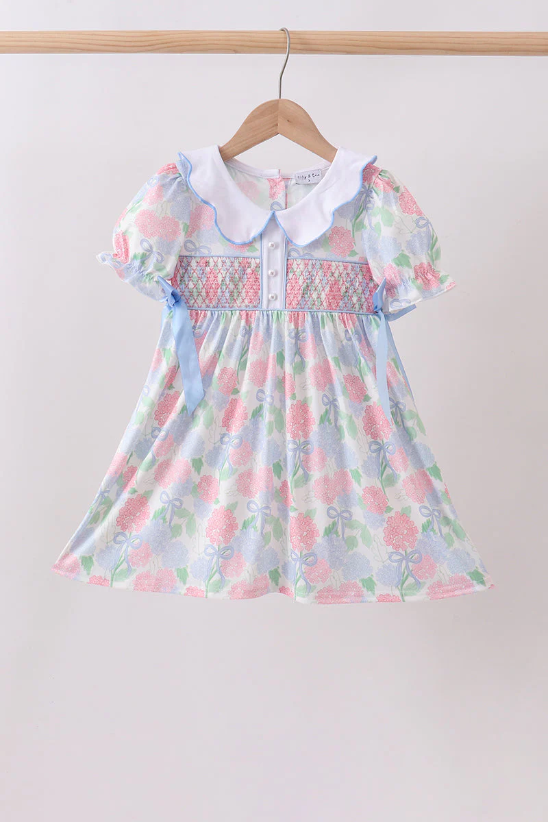 Blue Hydrangea Smocked Pearl Dress