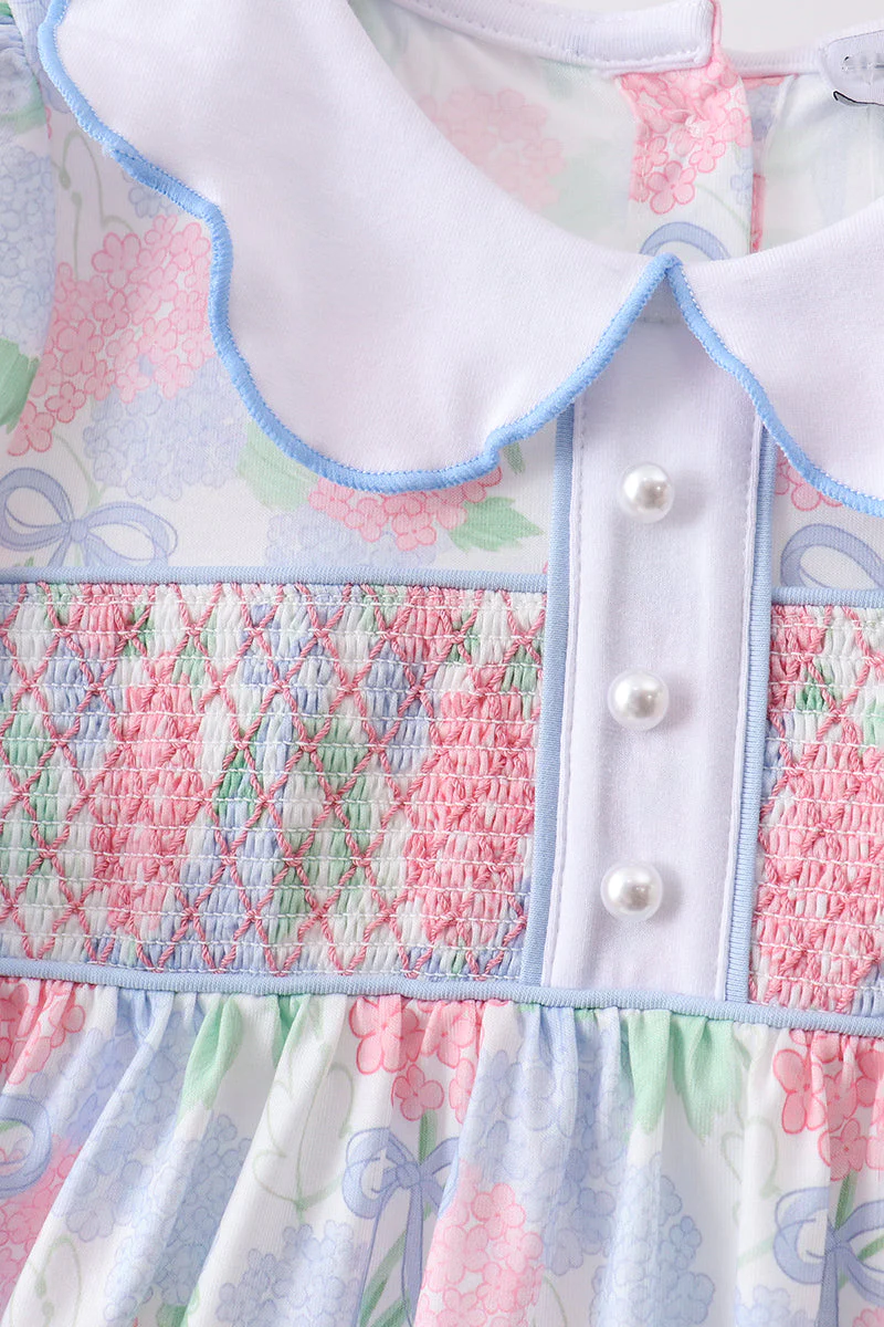 Blue Hydrangea Smocked Pearl Dress - Image 2