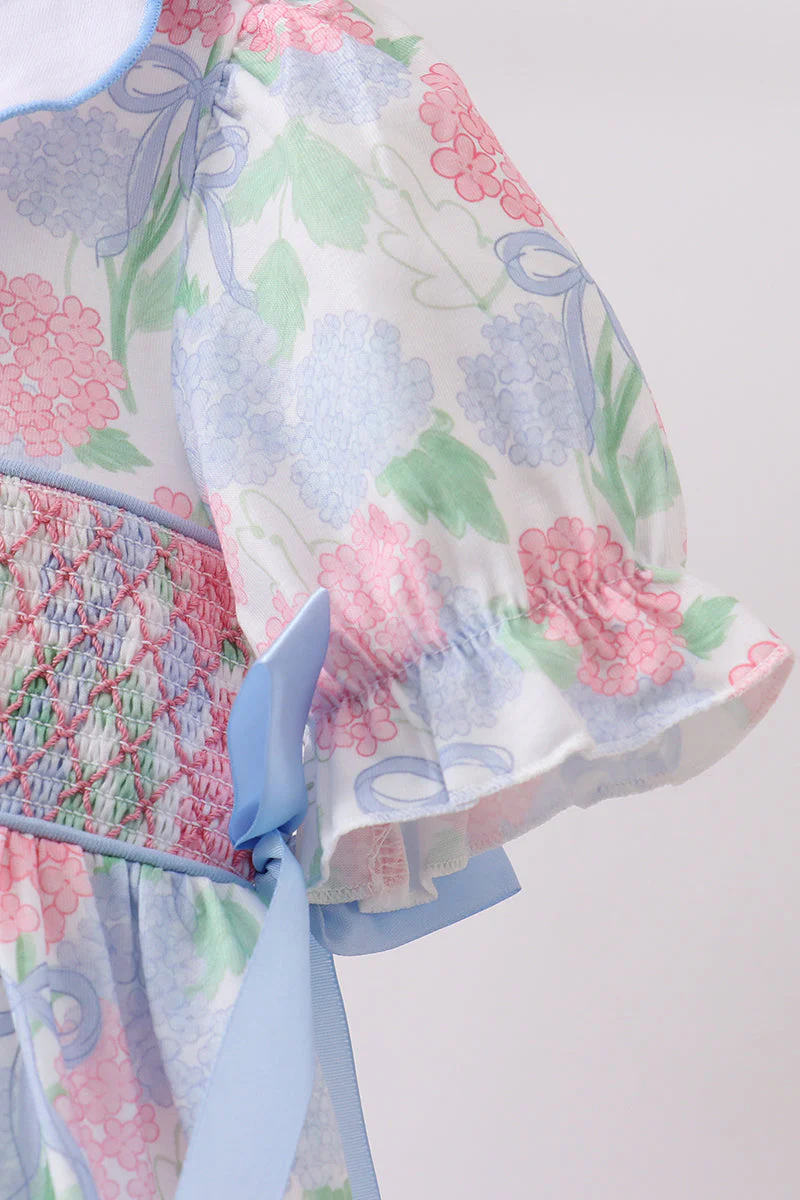 Blue Hydrangea Smocked Pearl Dress - Image 3