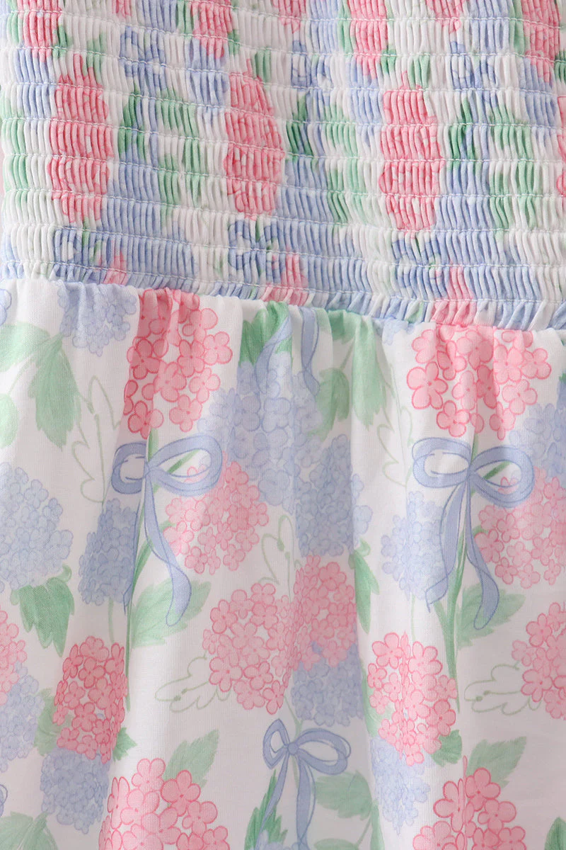 Blue Hydrangea Smocked Women Dress - Image 4