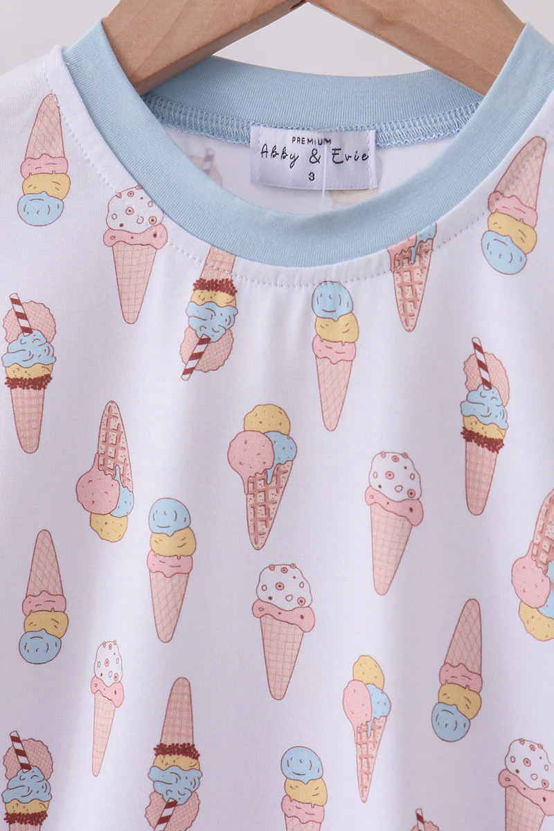 Blue ice cream print bamboo pajama set - Image 3