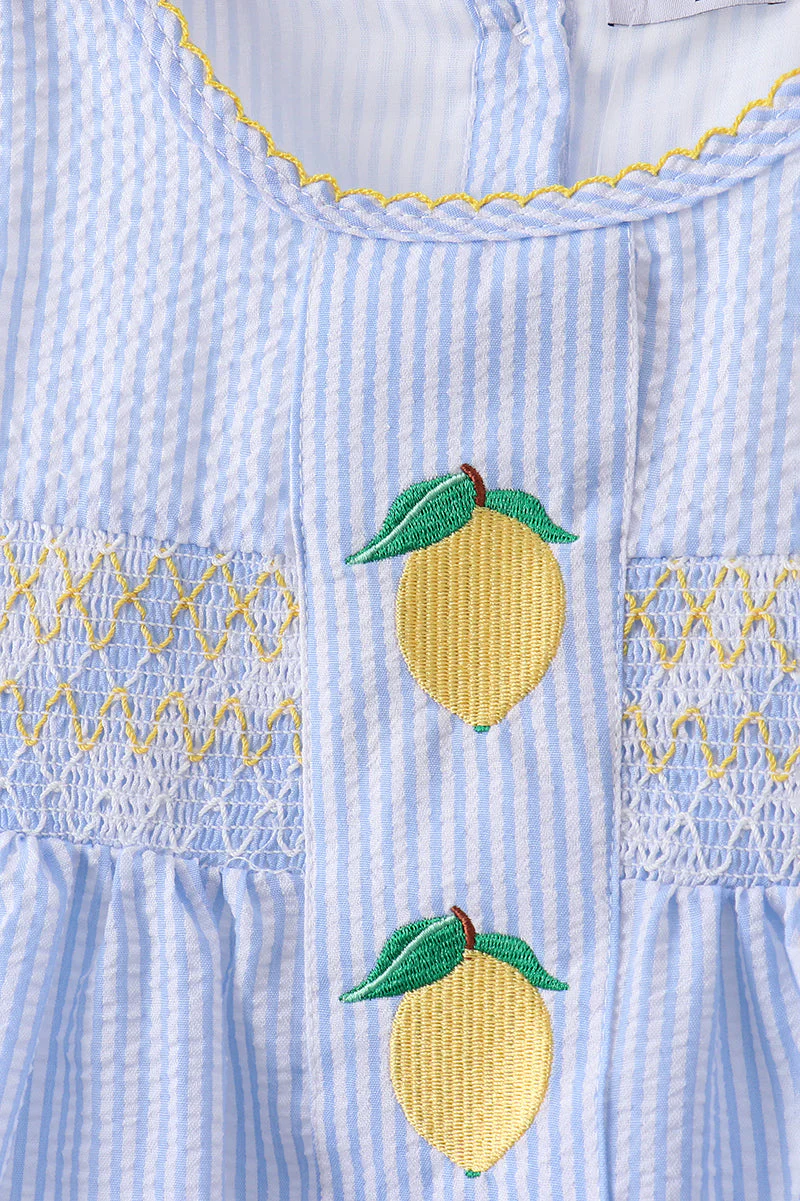 Blue lemon embroidery seersucker bloomer set - Image 2