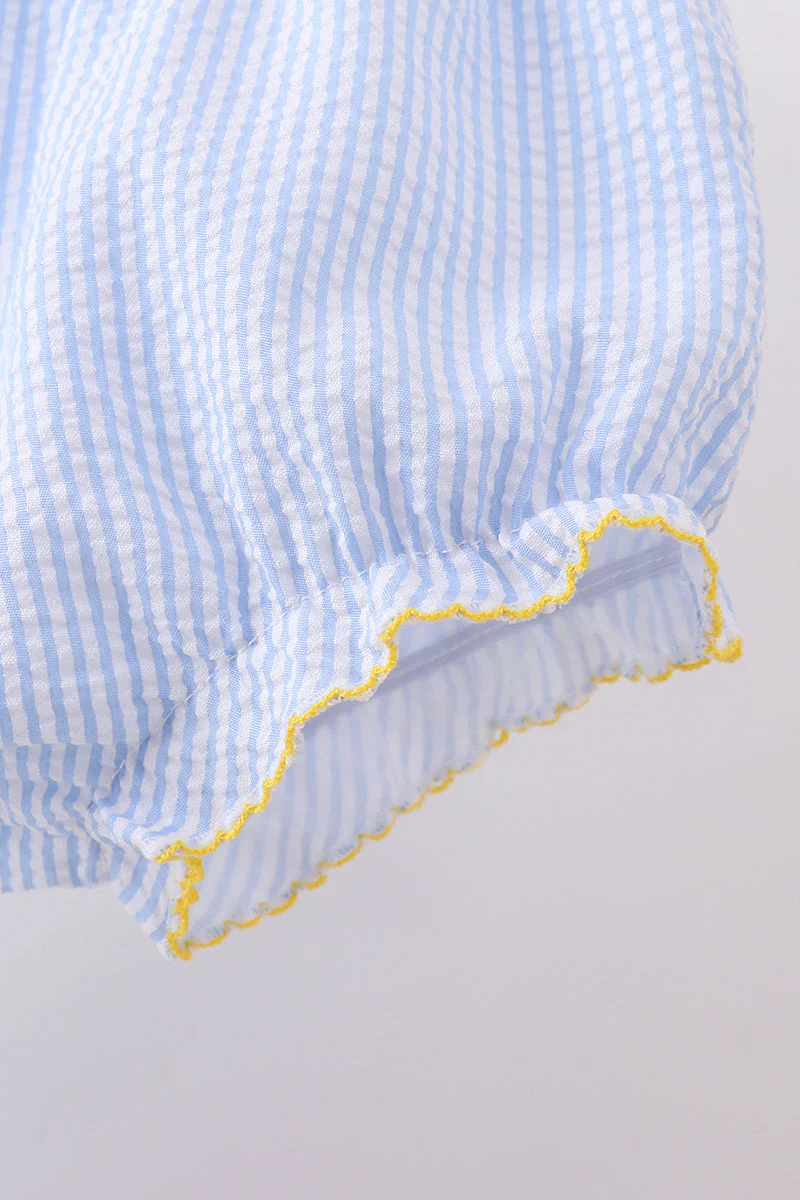 Blue lemon embroidery seersucker bloomer set - Image 3