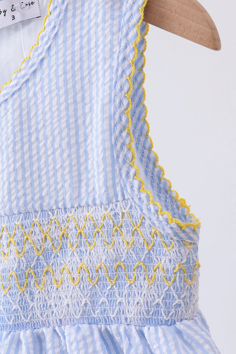 Blue lemon embroidery seersucker dress - Image 2