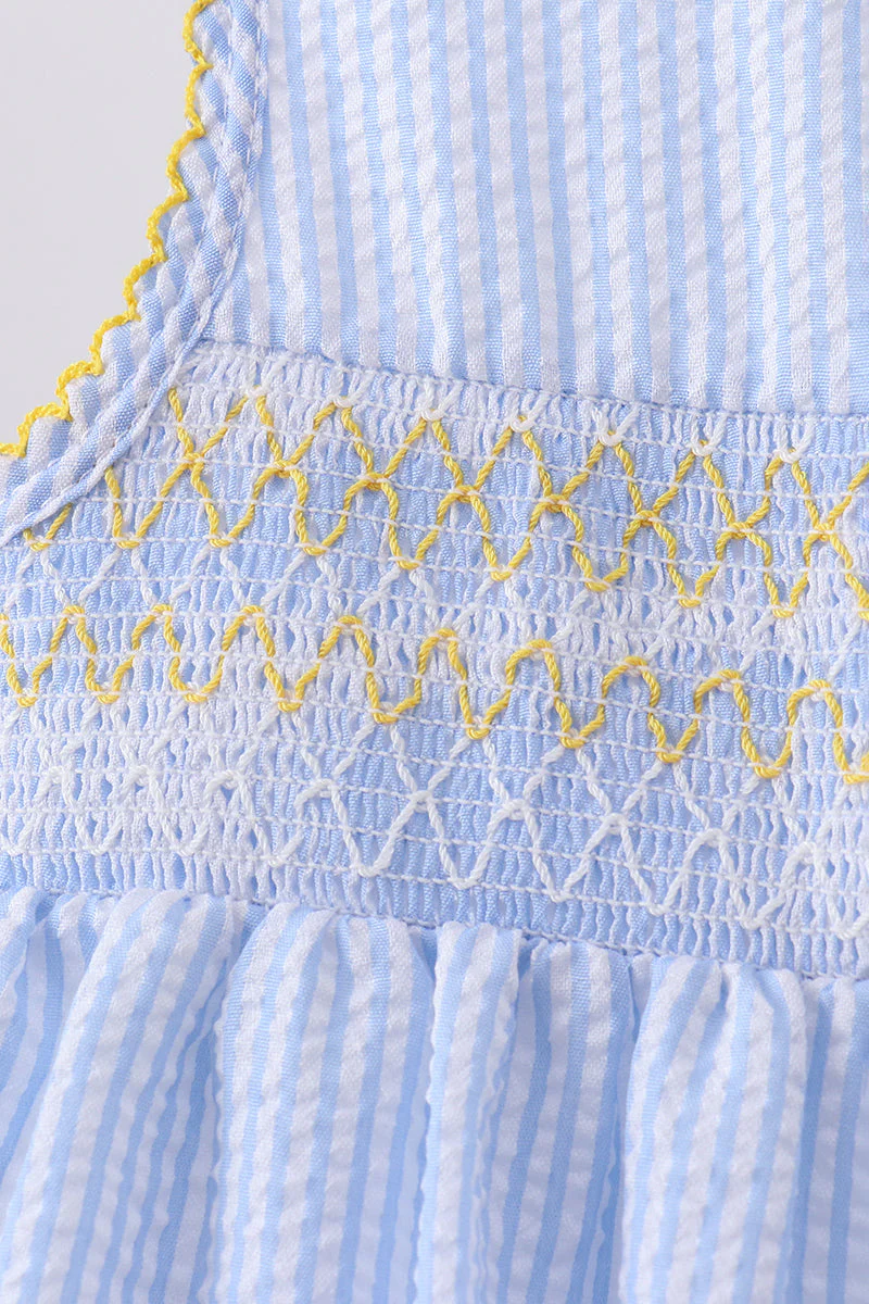 Blue lemon embroidery seersucker dress - Image 3