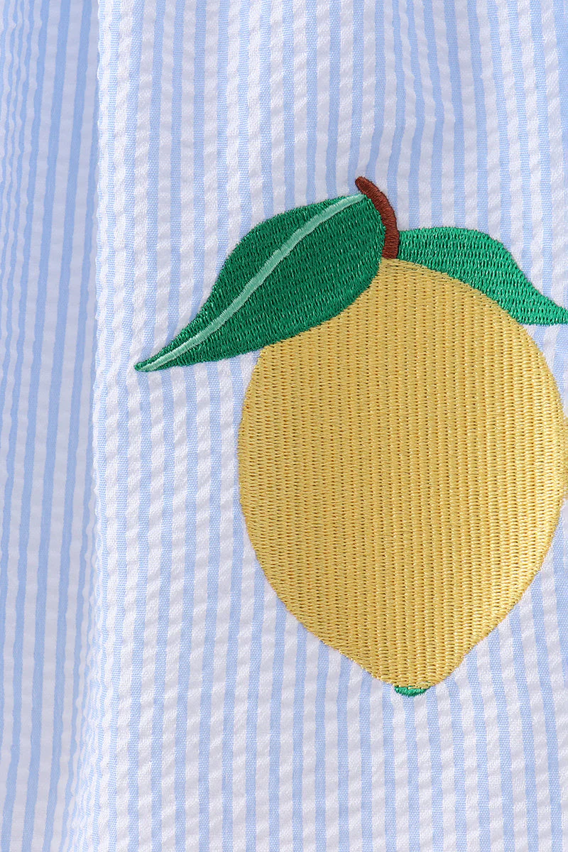Blue lemon embroidery seersucker dress - Image 4