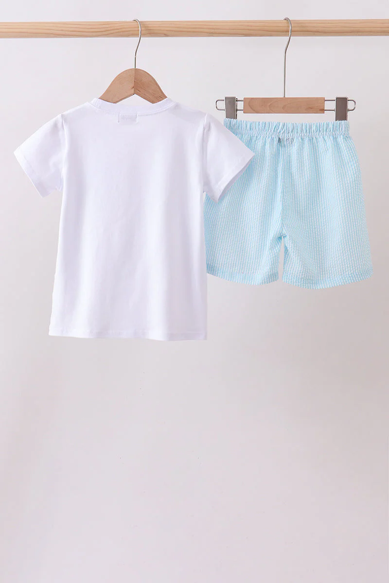 Blue lemon embroidery shorts set - Image 2