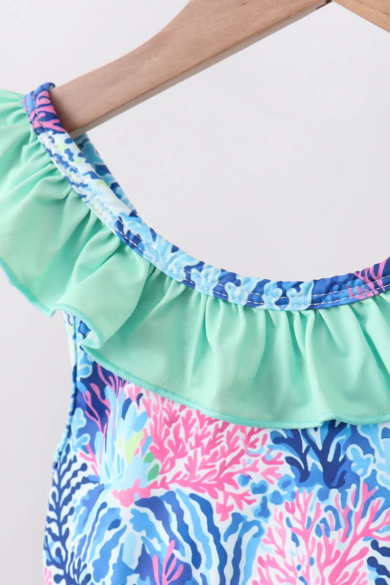 Blue marine creature print ruffle 2pc swimsuit - Image 3