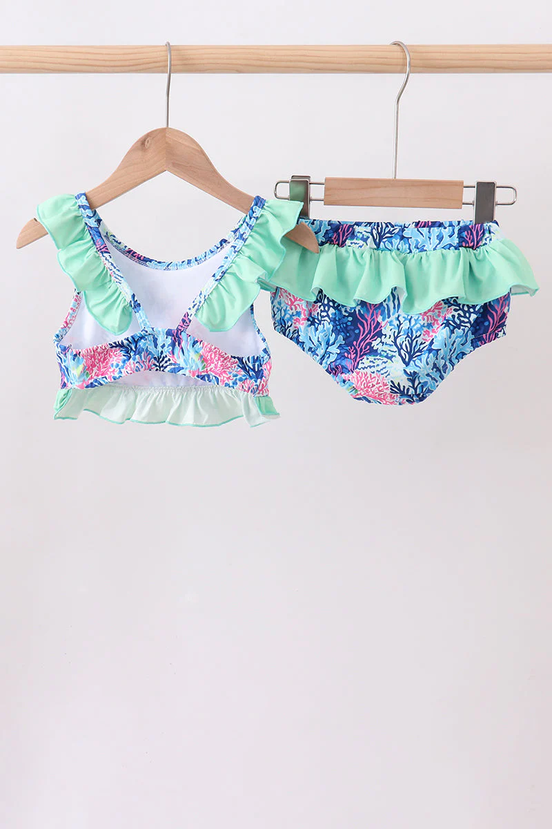 Blue marine creature print ruffle 2pc swimsuit - Image 4