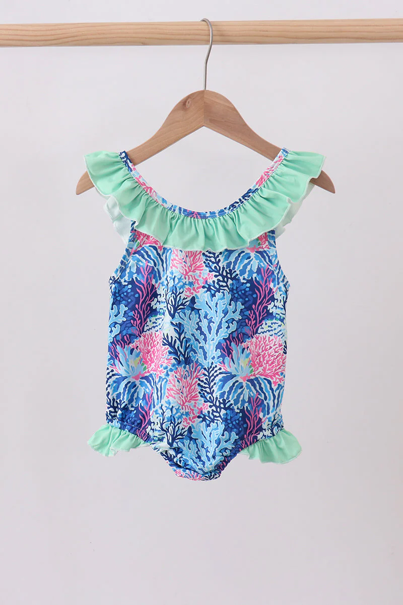 Blue marine creature print swimsuit