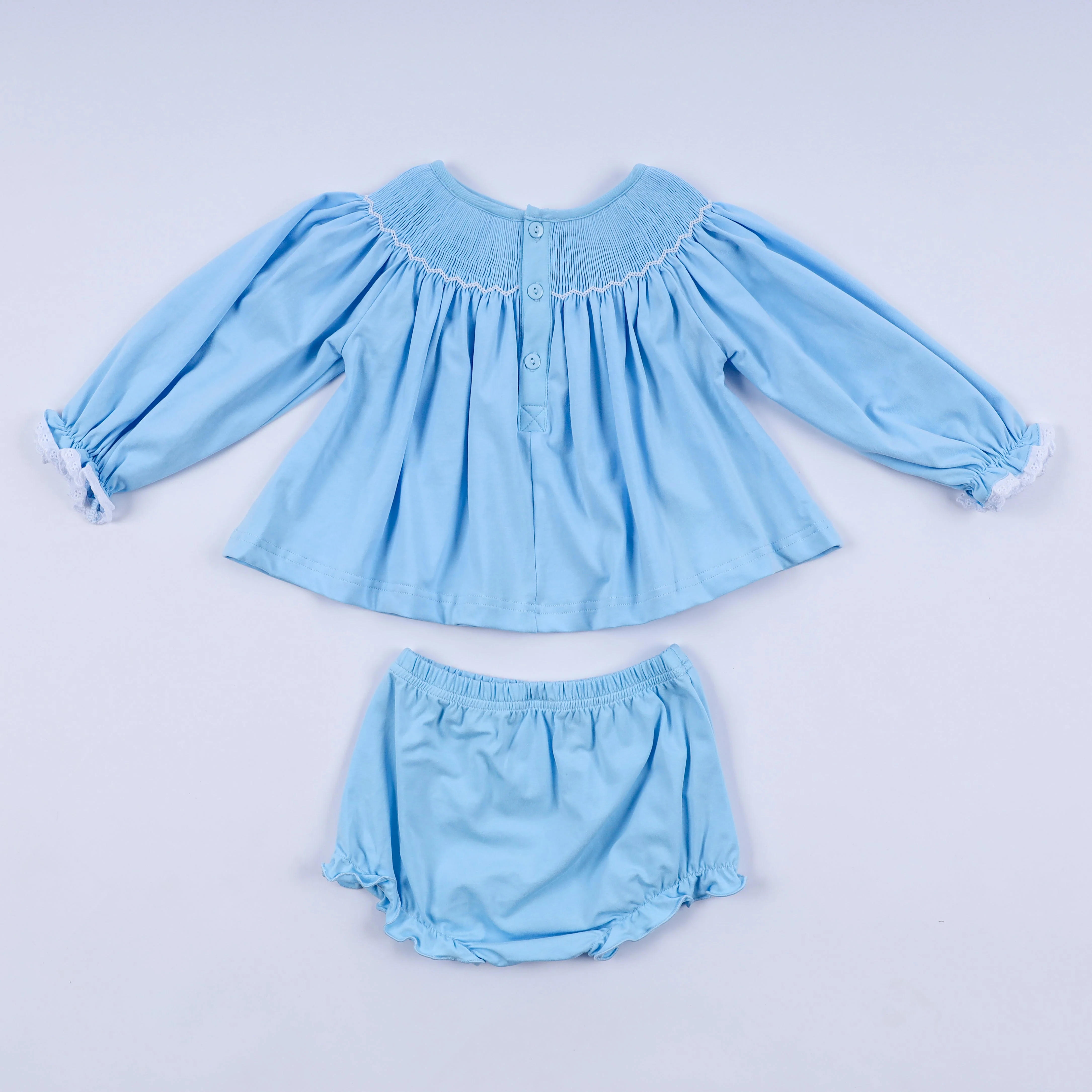 Blue nativity hand smocked bloomer set - Image 6