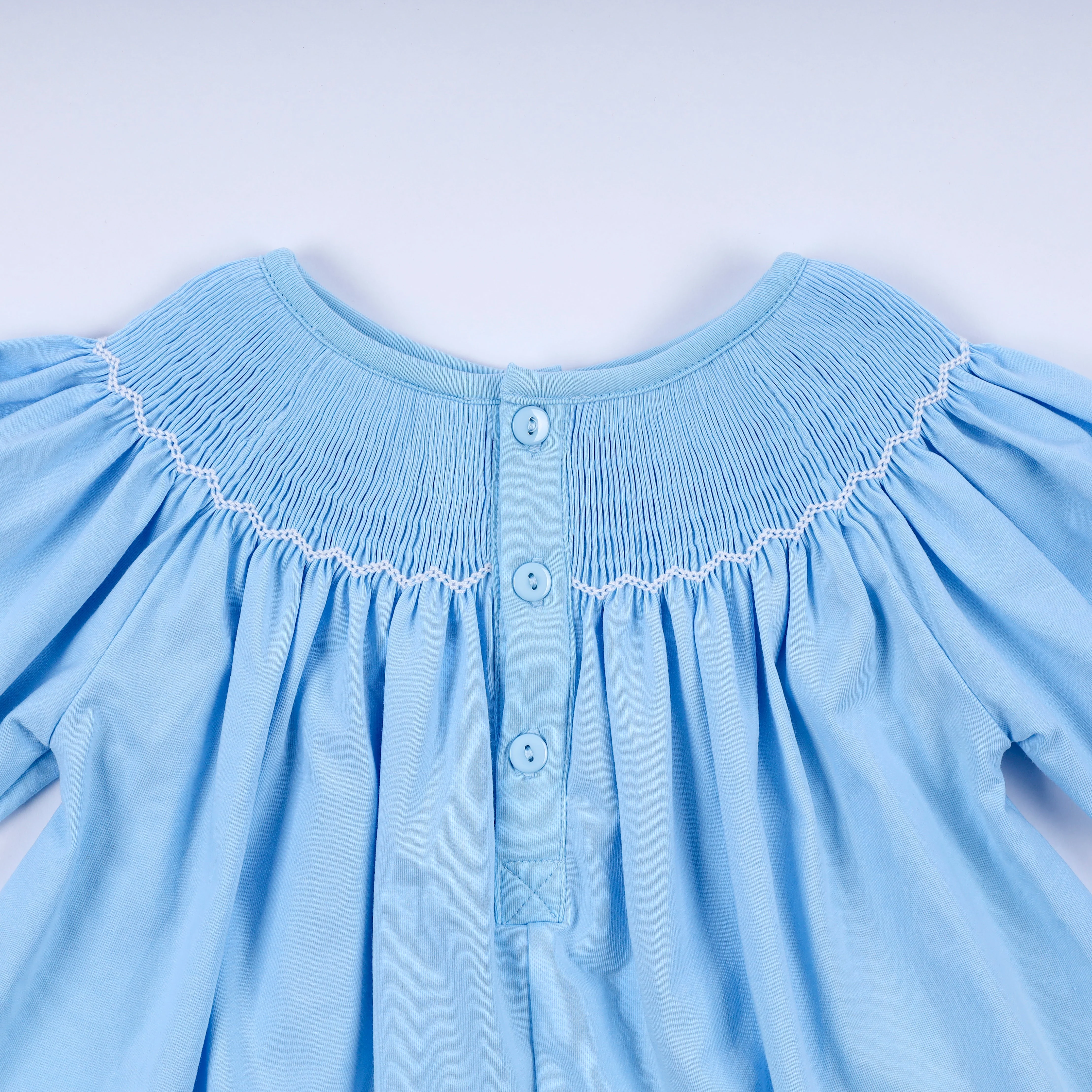 Blue nativity hand smocked bloomer set - Image 7