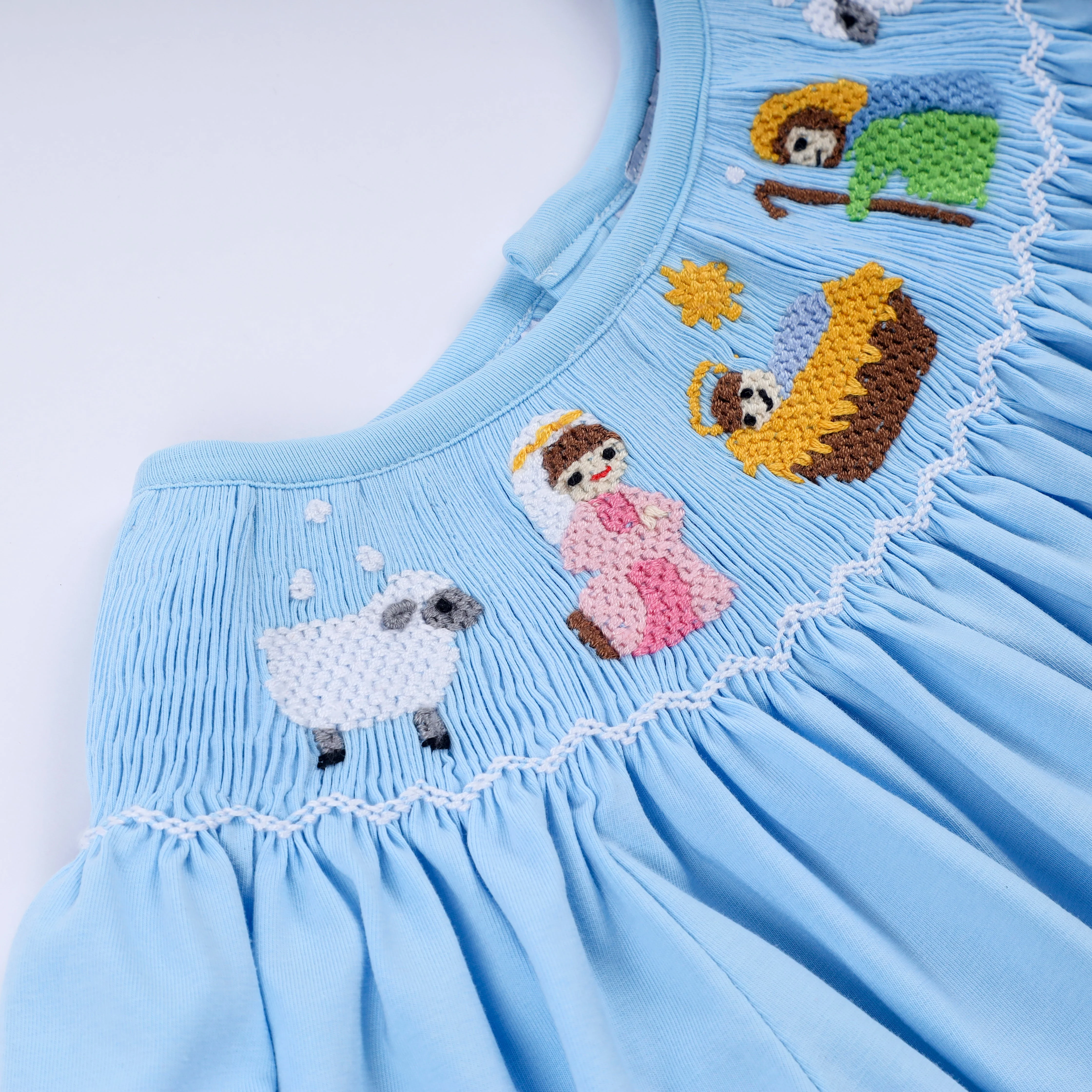 Blue nativity hand smocked dress - Image 3