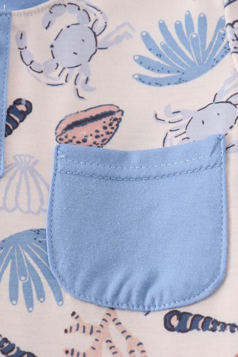 Blue ocean breeze shells print dad&me top - Image 3