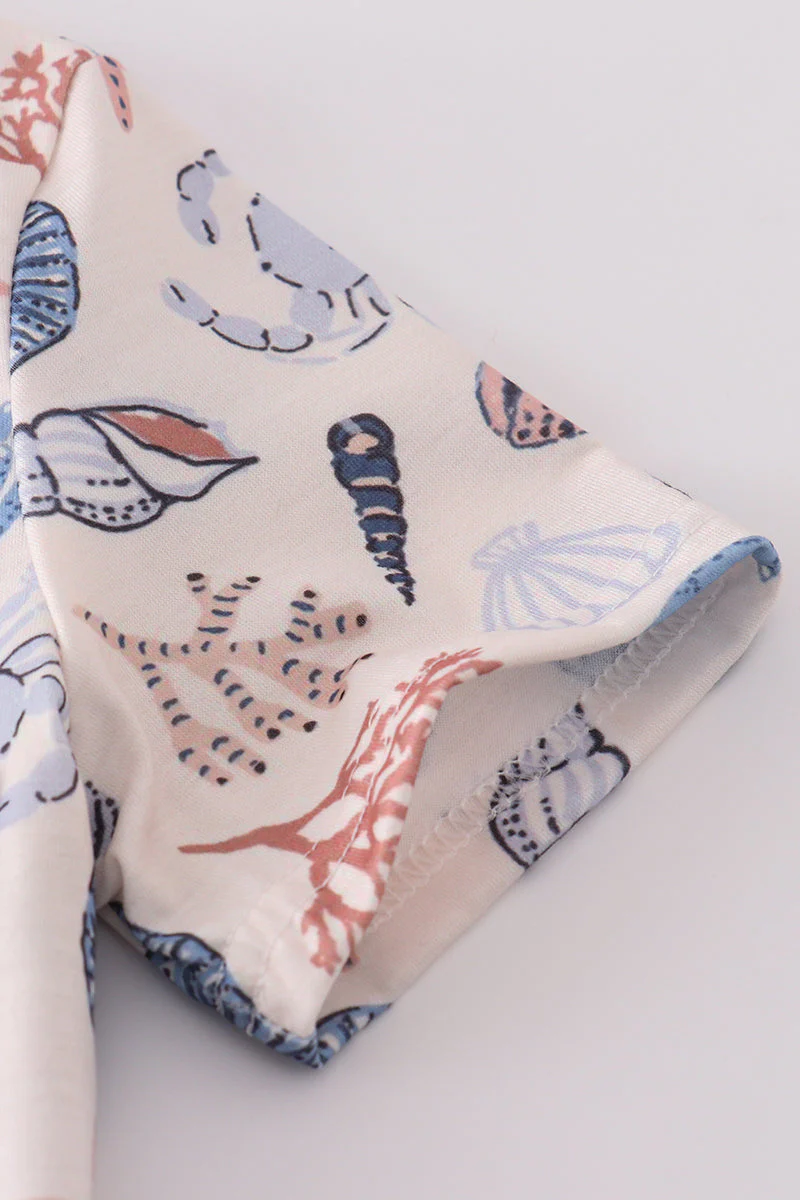 Blue ocean breeze shells print dad&me top - Image 4