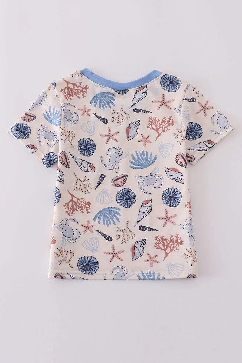 Blue ocean breeze shells print dad&me top - Image 5