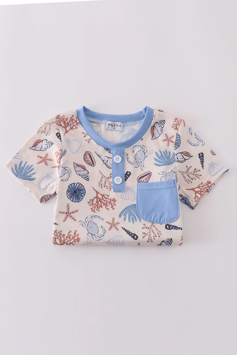 Blue ocean breeze shells print dad&me top - Image 6