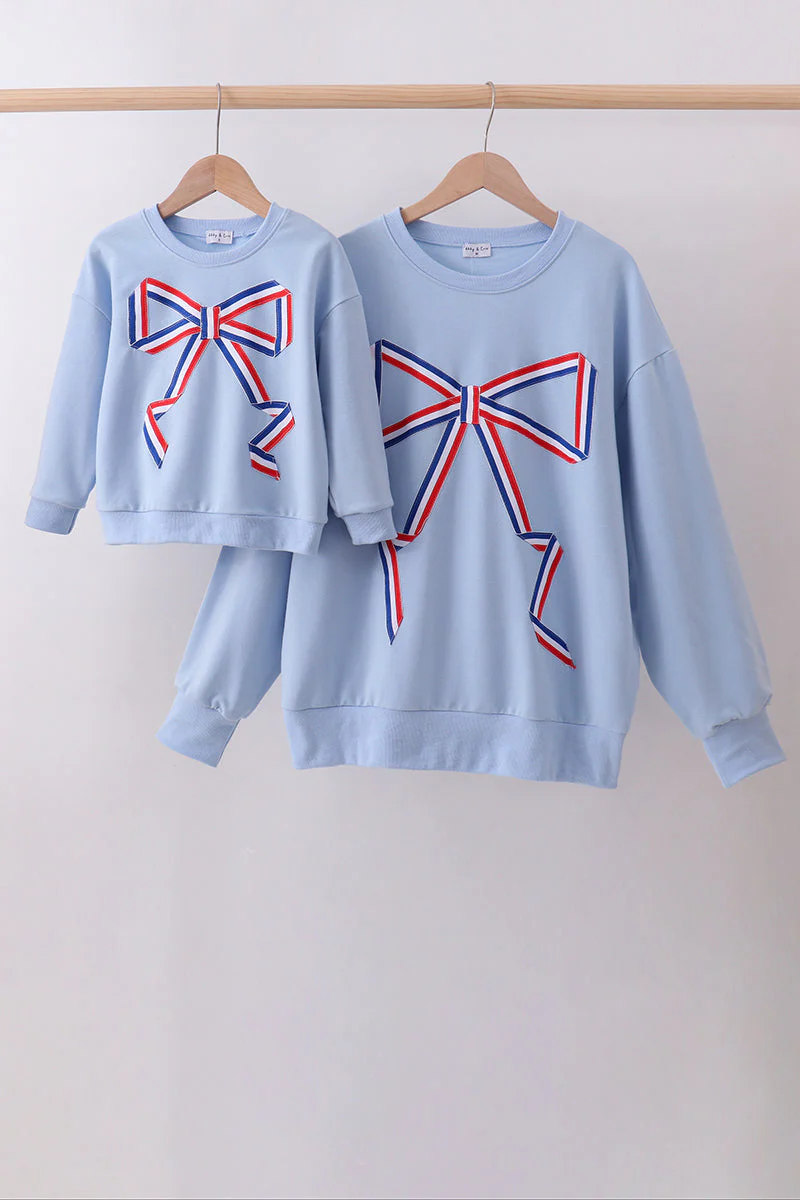 Blue hand-sewn bow mom&me sweatshirt