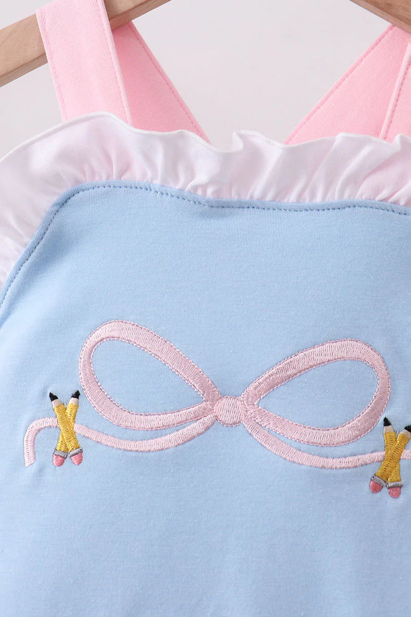 Blue pencil bow embroidery ruffle bubble - Image 2