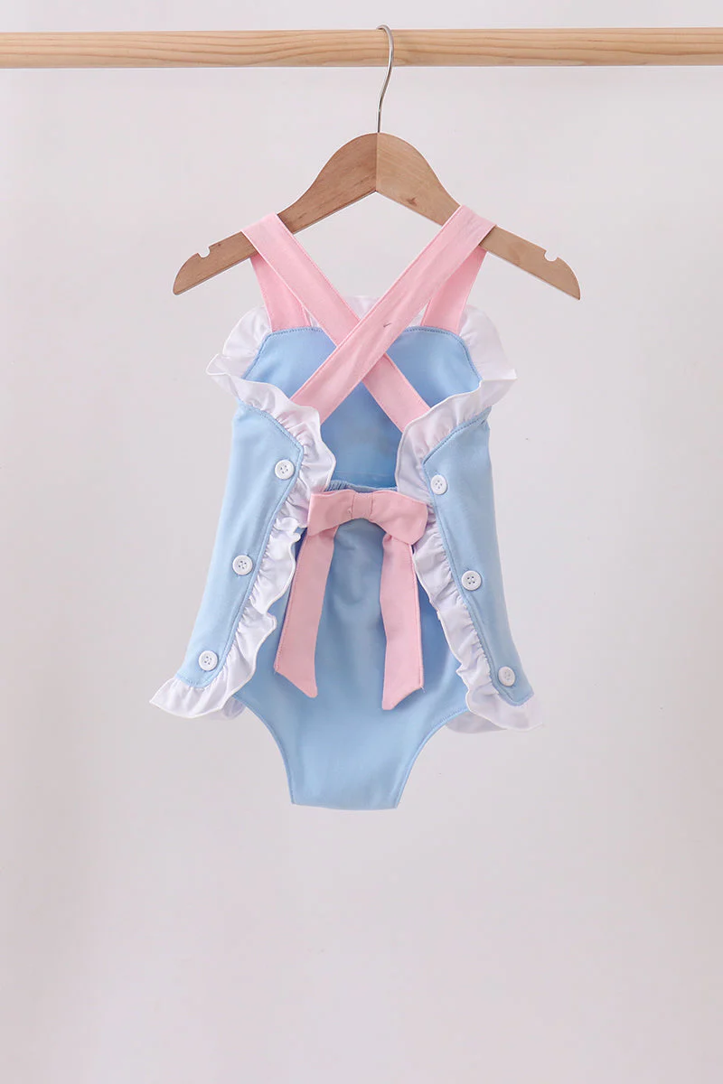 Blue pencil bow embroidery ruffle bubble - Image 5
