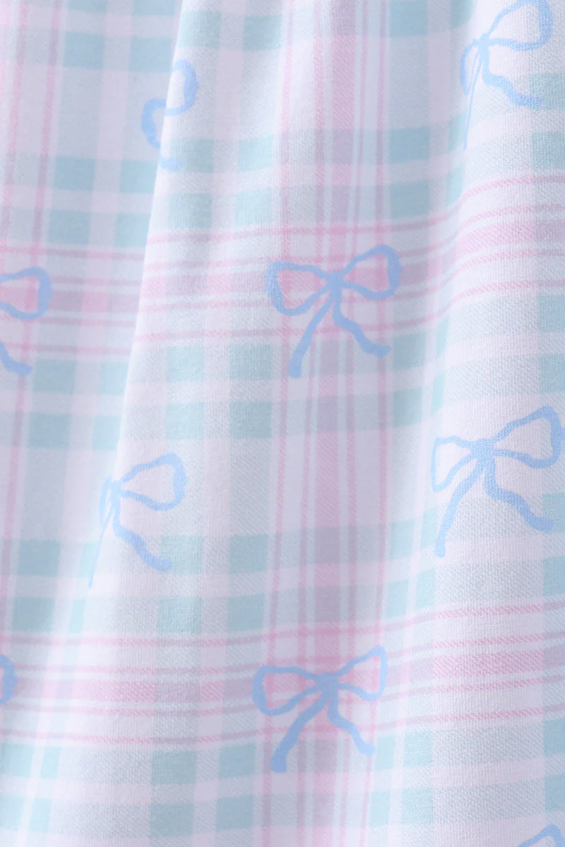 Blue plaid bow floral dress - Image 2
