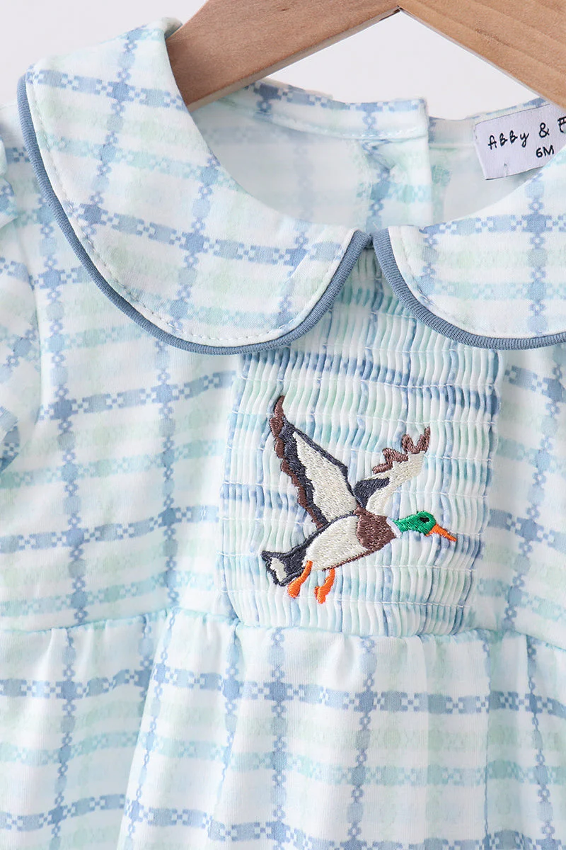Blue plaid duck smocked bubble - Image 2