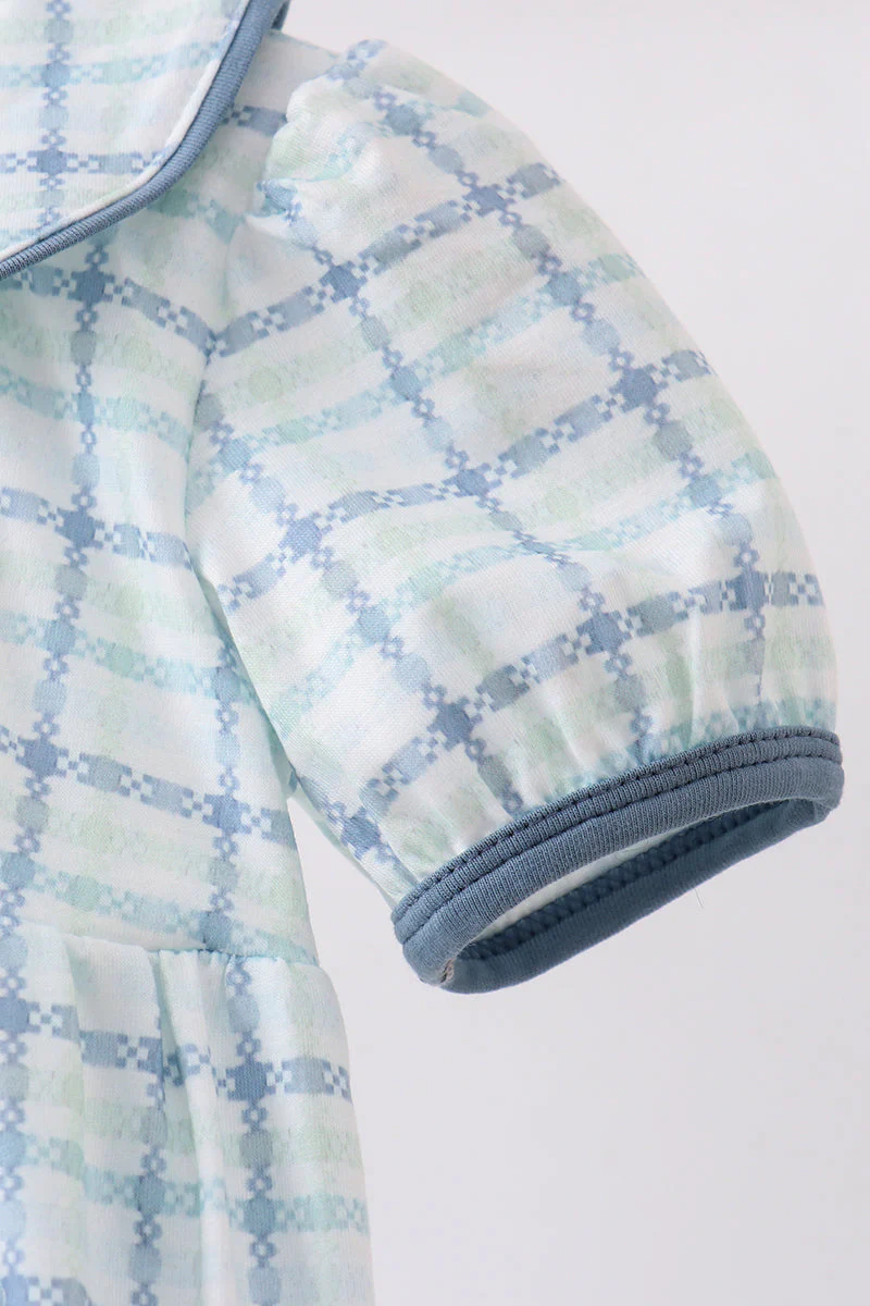 Blue plaid duck smocked bubble - Image 3