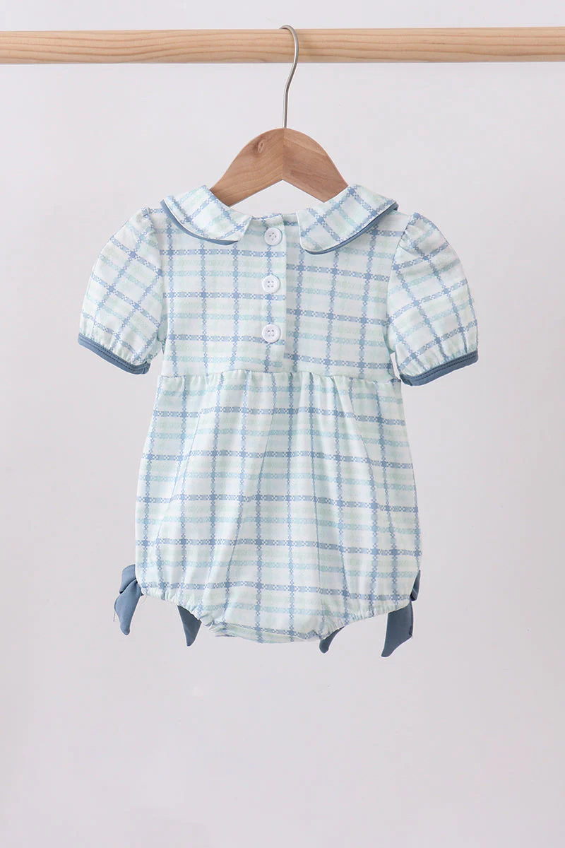 Blue plaid duck smocked bubble - Image 5