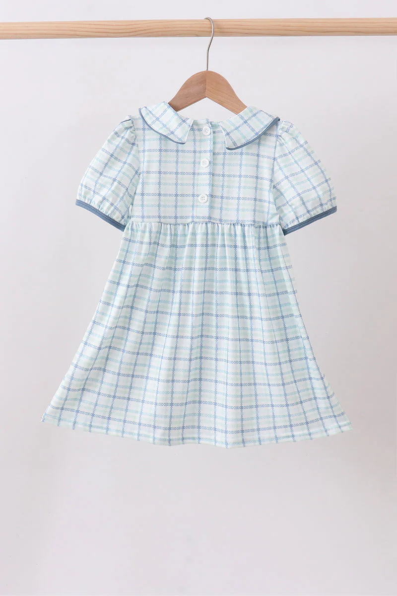 Blue plaid duck smocked dress - Image 3